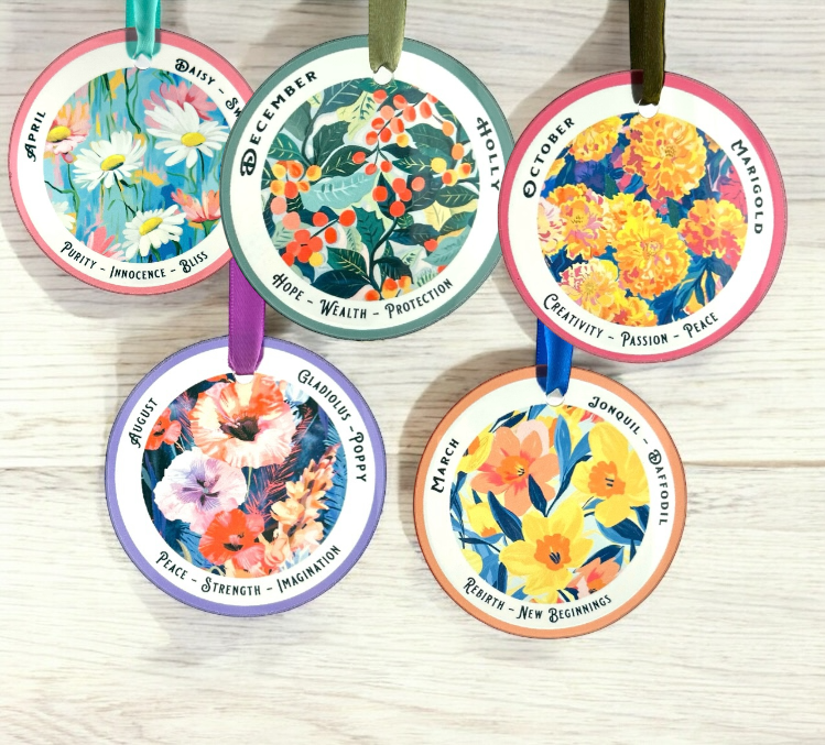 Five birth month flower glass ornament sun catchers