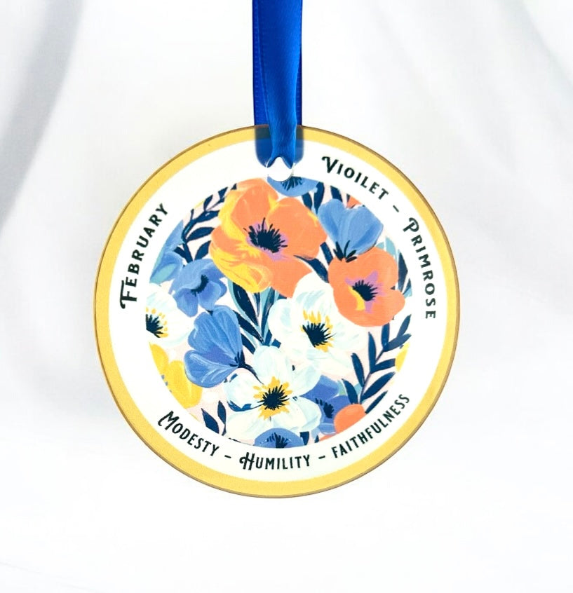 February violet and primrose birth flower ornament