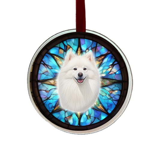 American Eskimo Dog glass ornament