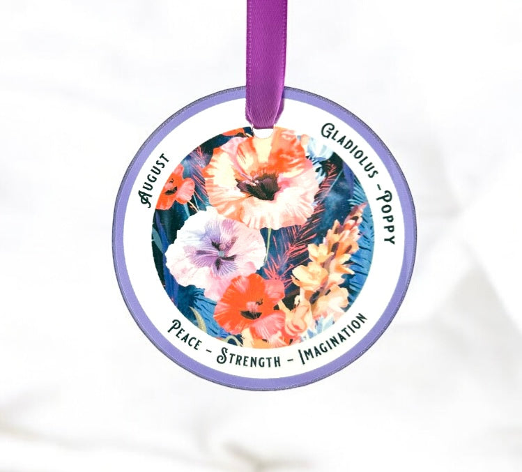 August birth flower ornament with gladiolus and poppy