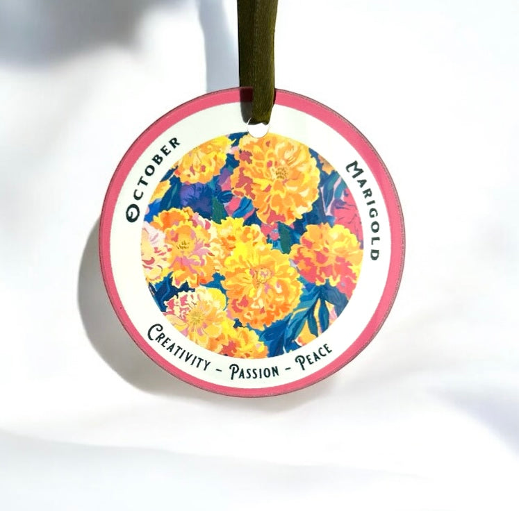 October birth month flower glass ornament great gift with marigold