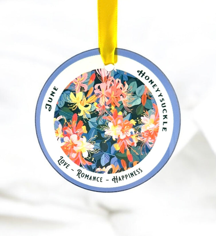 June birth flower ornament with honeysuckle