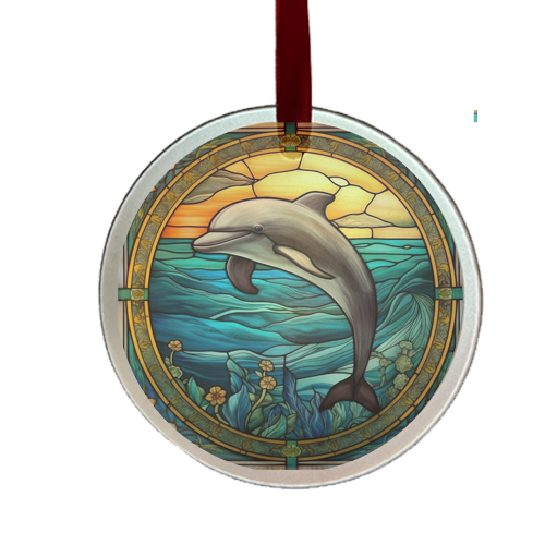 dolphin glass ornament with stain-glass design