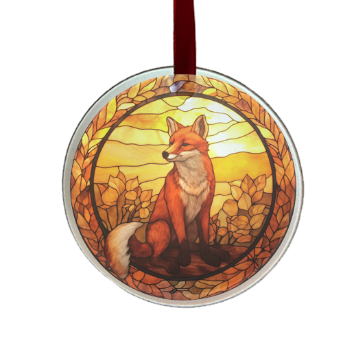 red fox glass stain glass looking ornament