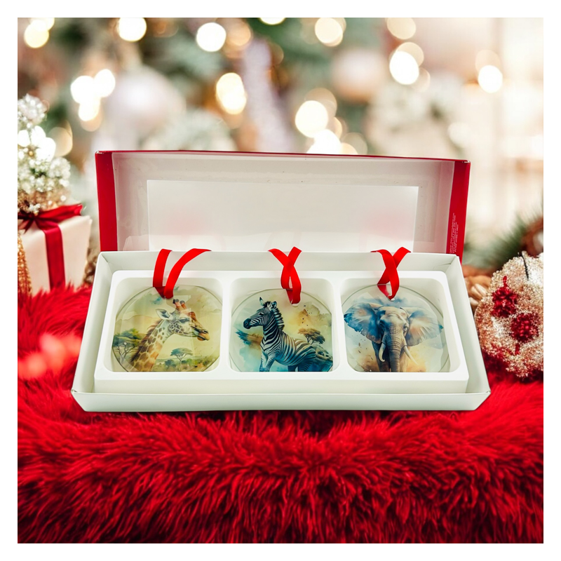great secret santa gift with giraffe zebra and elephant glass ornaments