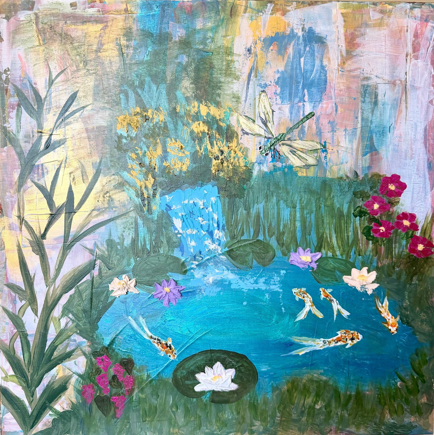 The Space Between Ripples | Original Mixed Media Painting on Birch Wood Panel | 20" x 20"