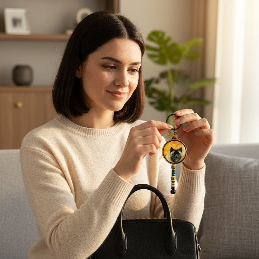 Custom Bag Charm with Polymer Clay Beads & Photo Charm – Personalized Keyring Accessory