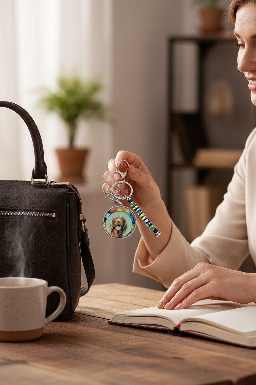 Custom Bag Charm with Polymer Clay Beads & Photo Charm – Personalized Keyring Accessory