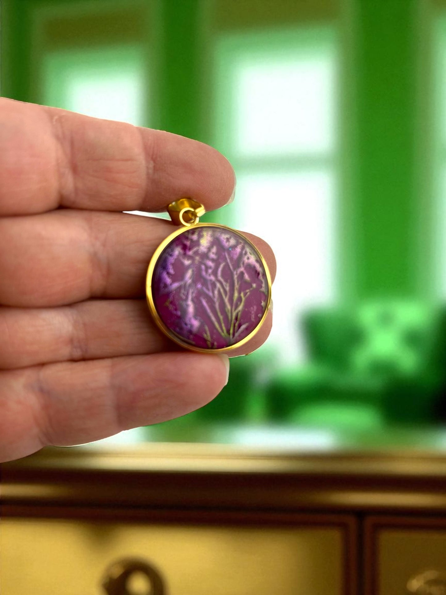 18K Gold PVD Stainless Steel Paperclip Charm Keeper Necklace with Polymer Clay Pendant