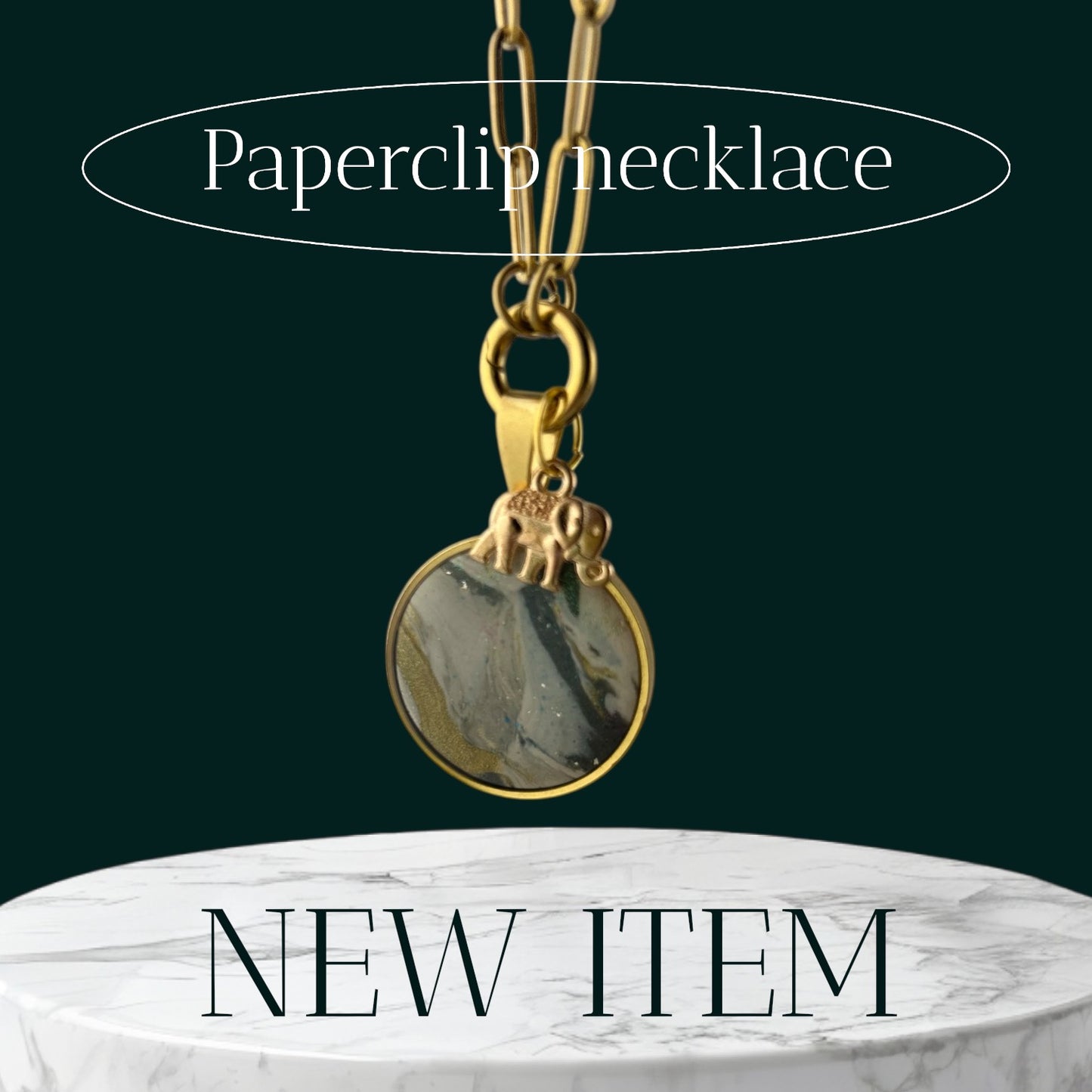 18K Gold PVD Stainless Steel Paperclip Charm Keeper Necklace with Polymer Clay Pendant