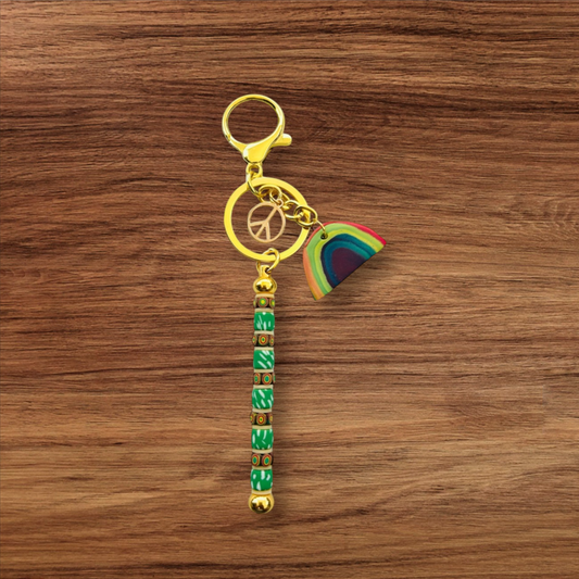 Handmade Polymer Clay Rainbow and Peace Sign Bag Charm
