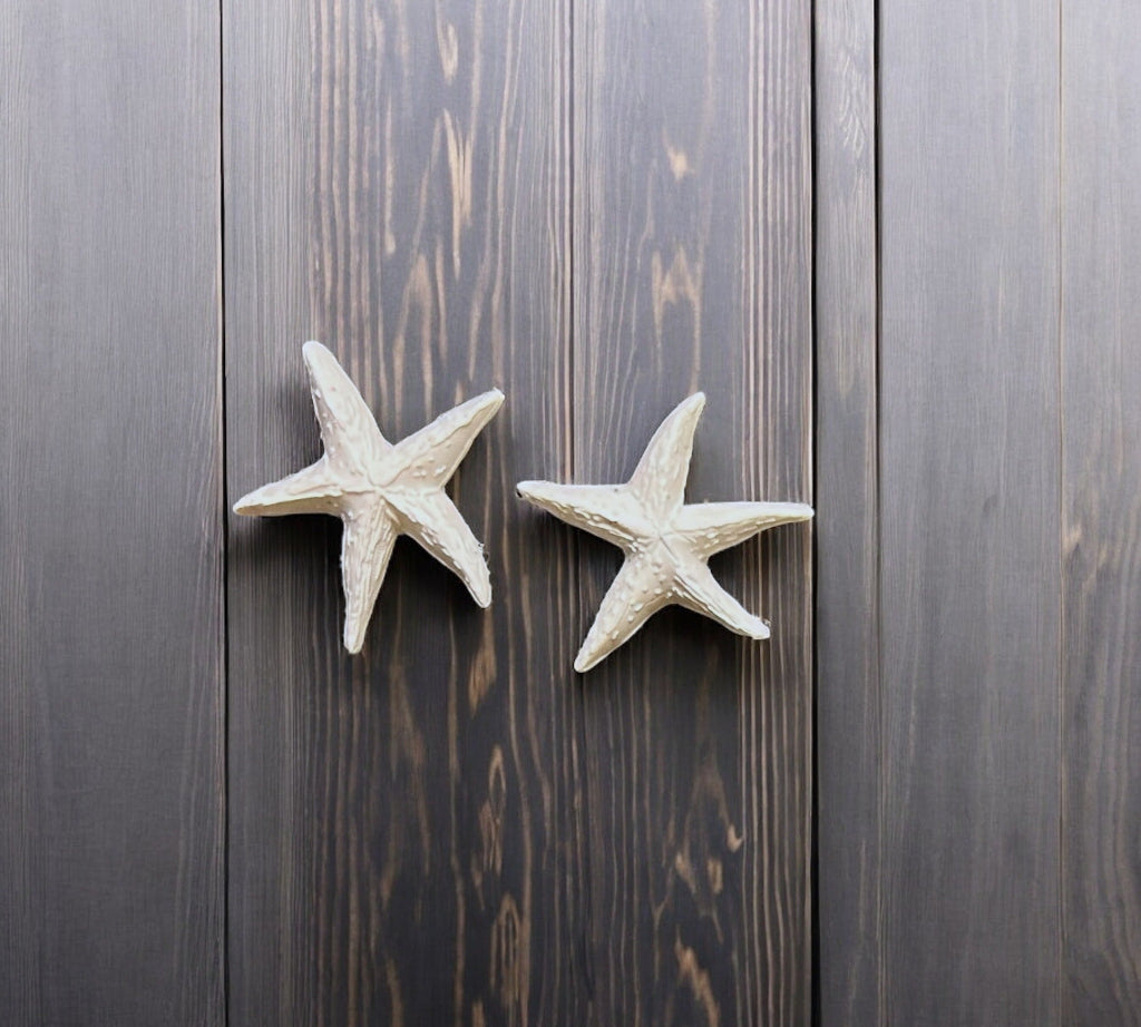 White Starfish earrings made from polymer clay.