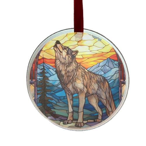 Howling wolf glass ornament