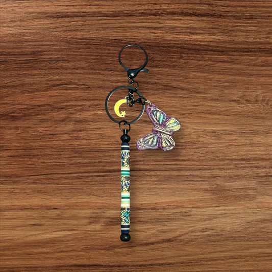 Handmade Polymer Clay Butterfly Bag Charm with gold moon