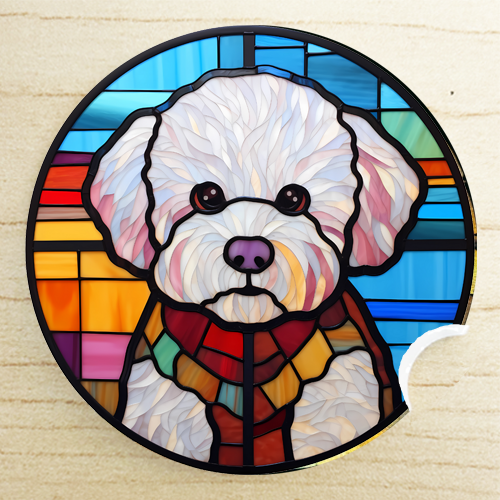 gifts for dog show handlers - Bichon Frise car coaster