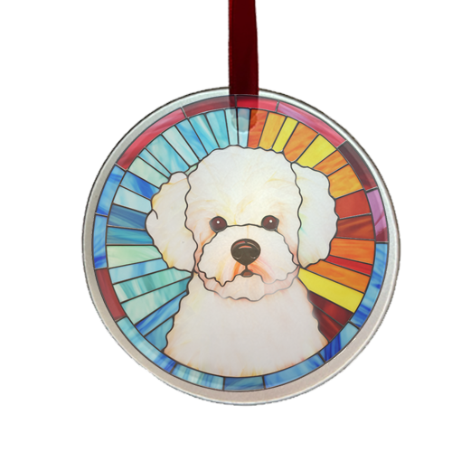 Bison Frise dog Glass Ornament