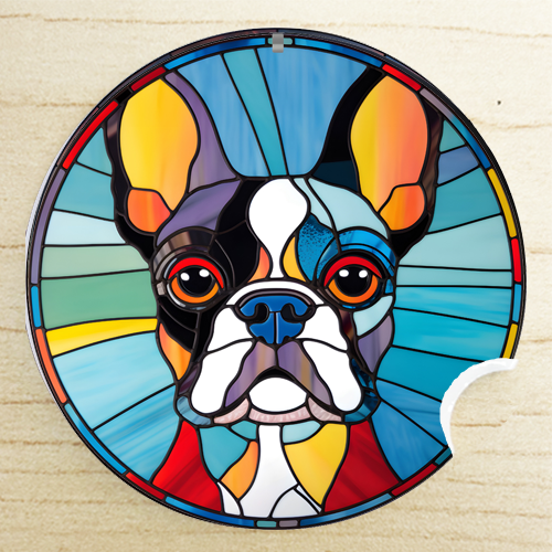 dog mom gifts - Boston Terrier car coaster