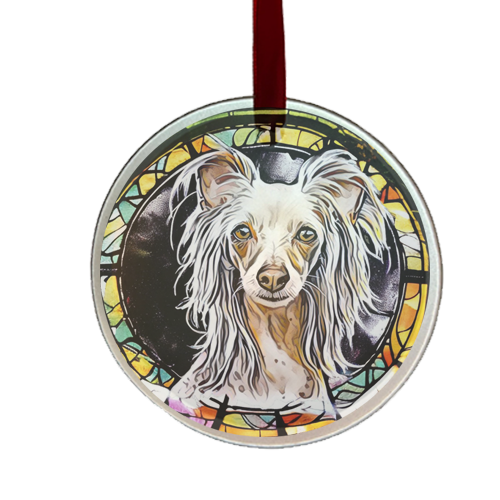 Chinese Crested dog glass ornament