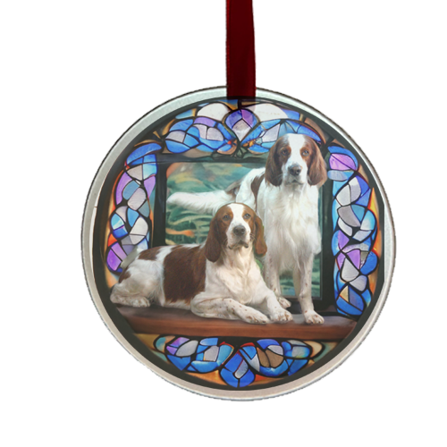 Irish Red and White Setters Glass Ornament