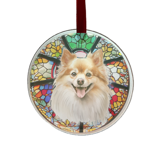 Pomeranian dog glass ornament