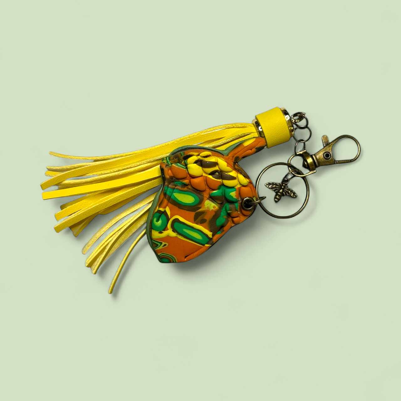 Handcrafted Polymer Clay Acorn Bag Charm with Stylish Yellow Tassel – Autumn Woodland Accessory