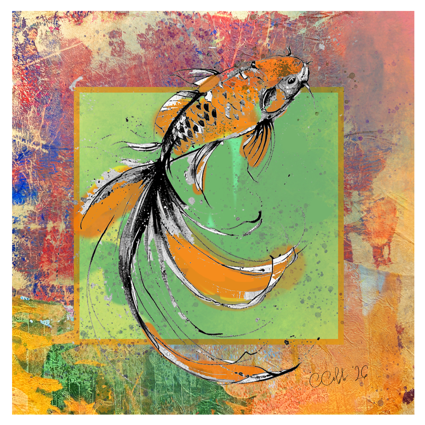 In the Flow — Framed 8×8 Ceramic Tile Art