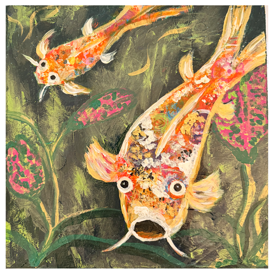 Curious Koi – Original 12" x 12" Acrylic Painting on Birchwood