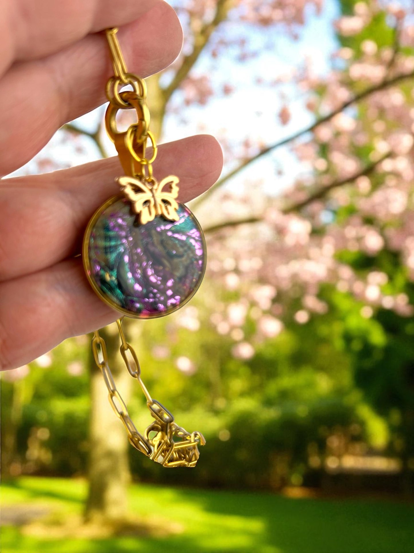 18K Gold PVD Stainless Steel Paperclip Charm Keeper Necklace with Polymer Clay Pendant
