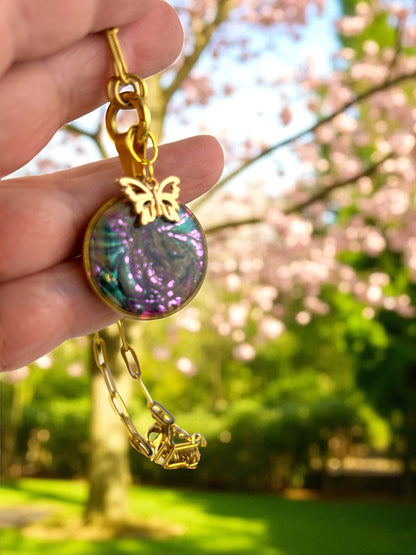 18K Gold PVD Stainless Steel Paperclip Charm Keeper Necklace with Polymer Clay Pendant