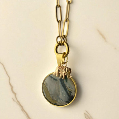 18K Gold PVD Stainless Steel Paperclip Charm Keeper Necklace with Polymer Clay Pendant