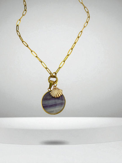 18K Gold PVD Stainless Steel Paperclip Charm Keeper Necklace with Polymer Clay Pendant