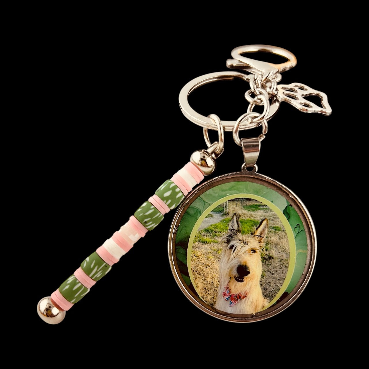 Custom Bag Charm with Polymer Clay Beads & Photo Charm – Personalized Keyring Accessory