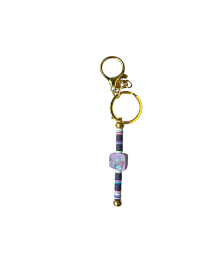 Custom Bag Charm with Polymer Clay Beads & Photo Charm – Personalized Keyring Accessory